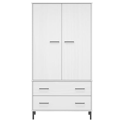 Armadio Gambe Metallo Bianco 90x55x172,5 cm Legno Massello OSLO - homemem39