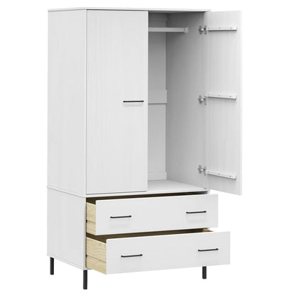 Armadio Gambe Metallo Bianco 90x55x172,5 cm Legno Massello OSLO - homemem39