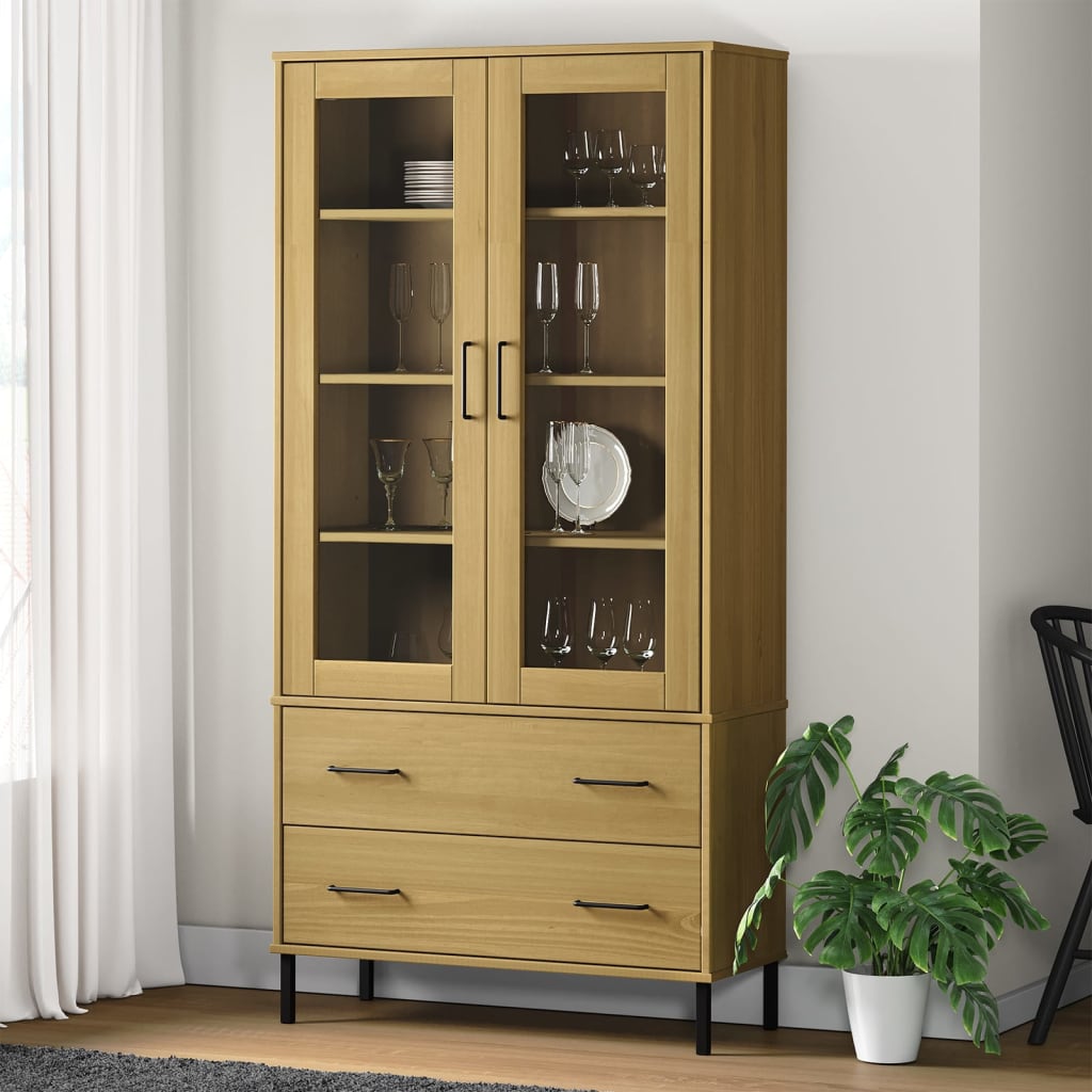 Libreria con Gambe Metallo Marrone 85x35x172,5 cm Massello OSLO - homemem39