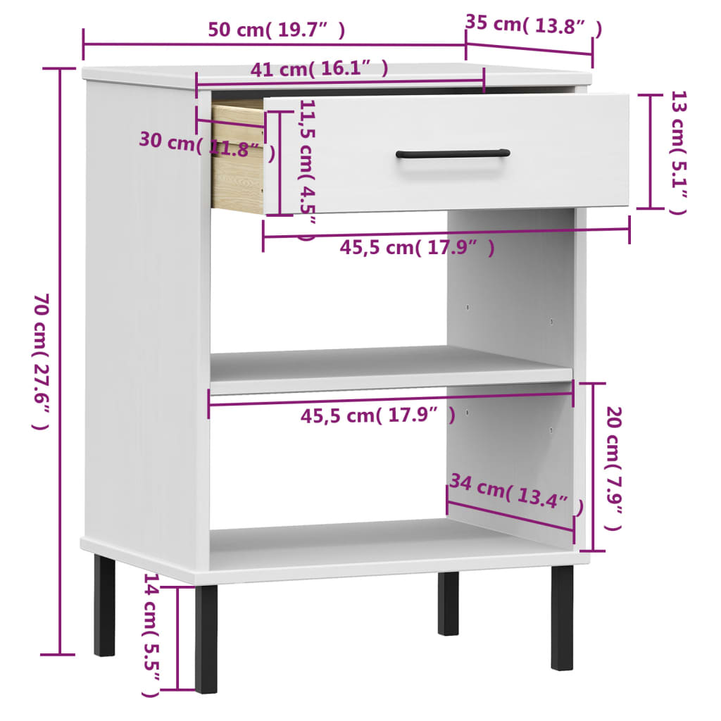 Mobile Consolle Gambe Metallo Bianco Legno Massello Pino OSLO - homemem39