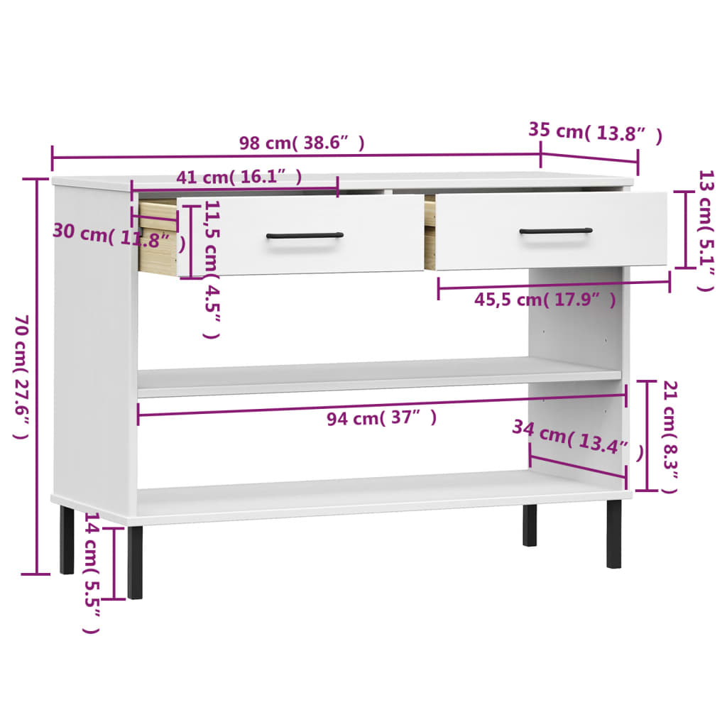 Mobile Consolle Gambe Metallo Bianco Legno Massello Pino OSLO - homemem39