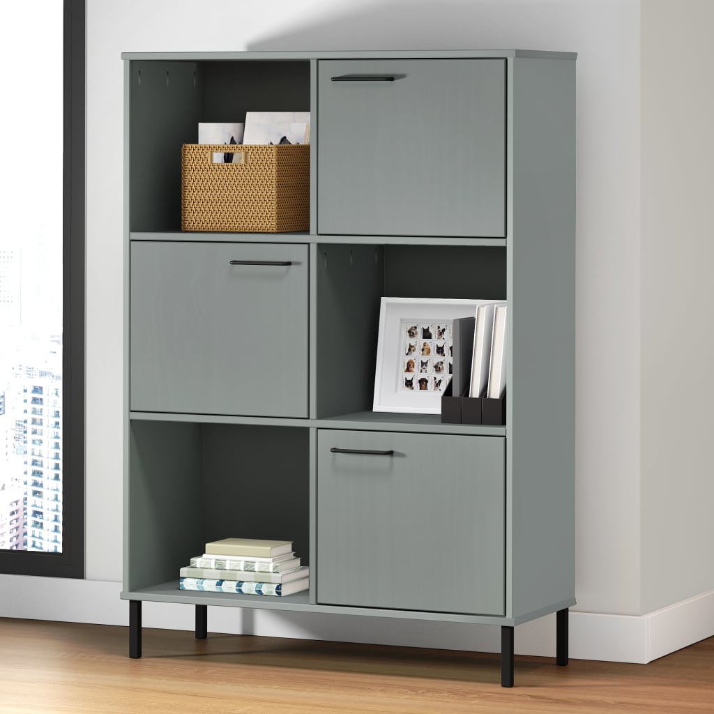 Libreria con Gambe Metallo Grigio 90x35x128,5 cm Massello OSLO - homemem39