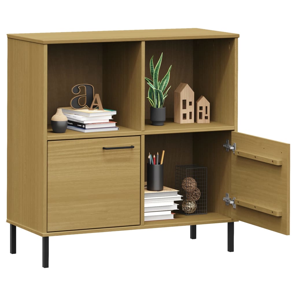 Libreria con Gambe Metallo Marrone 90x35x90,5 cm Massello OSLO - homemem39