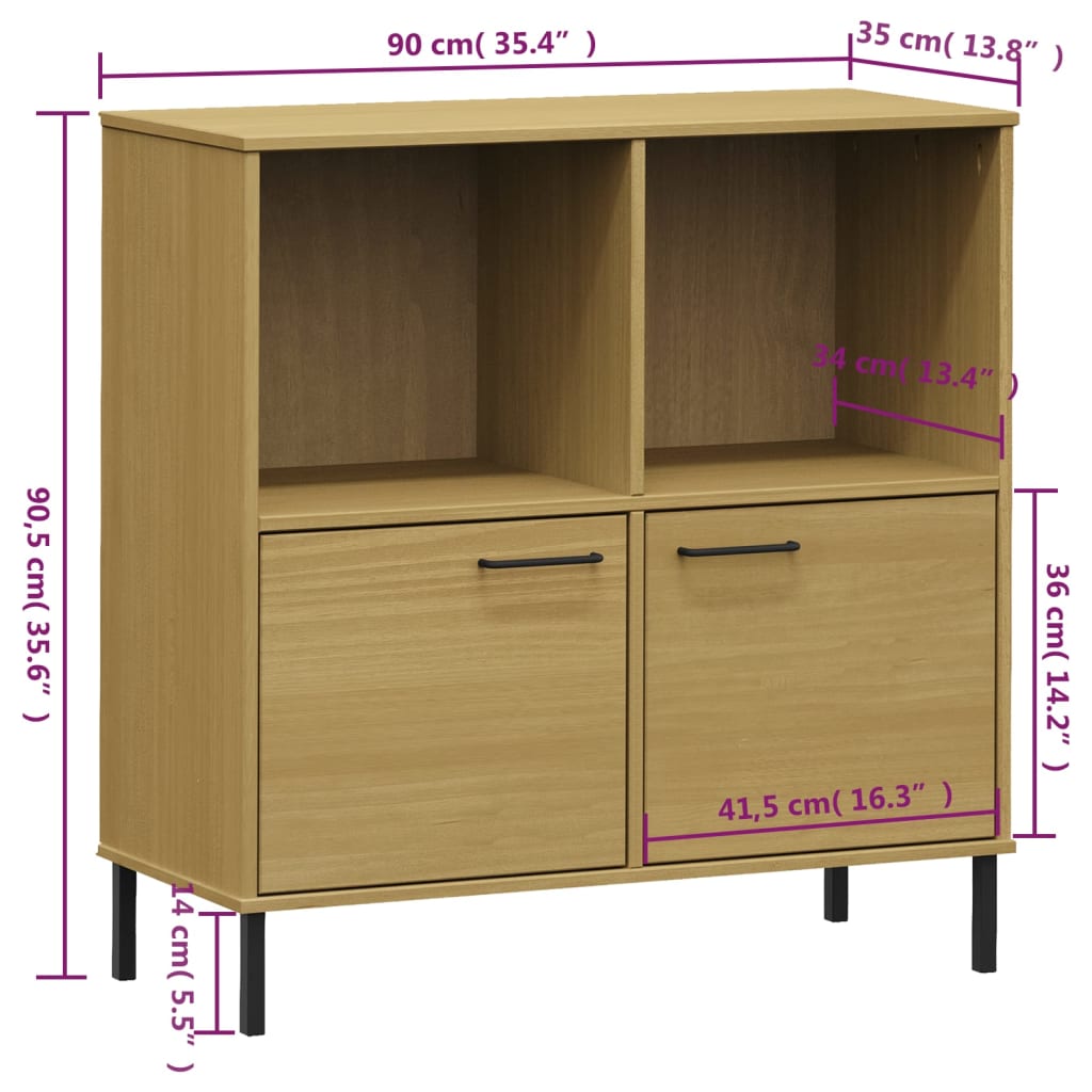 Libreria con Gambe Metallo Marrone 90x35x90,5 cm Massello OSLO - homemem39