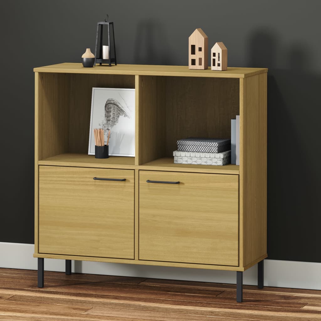 Libreria con Gambe Metallo Marrone 90x35x90,5 cm Massello OSLO - homemem39