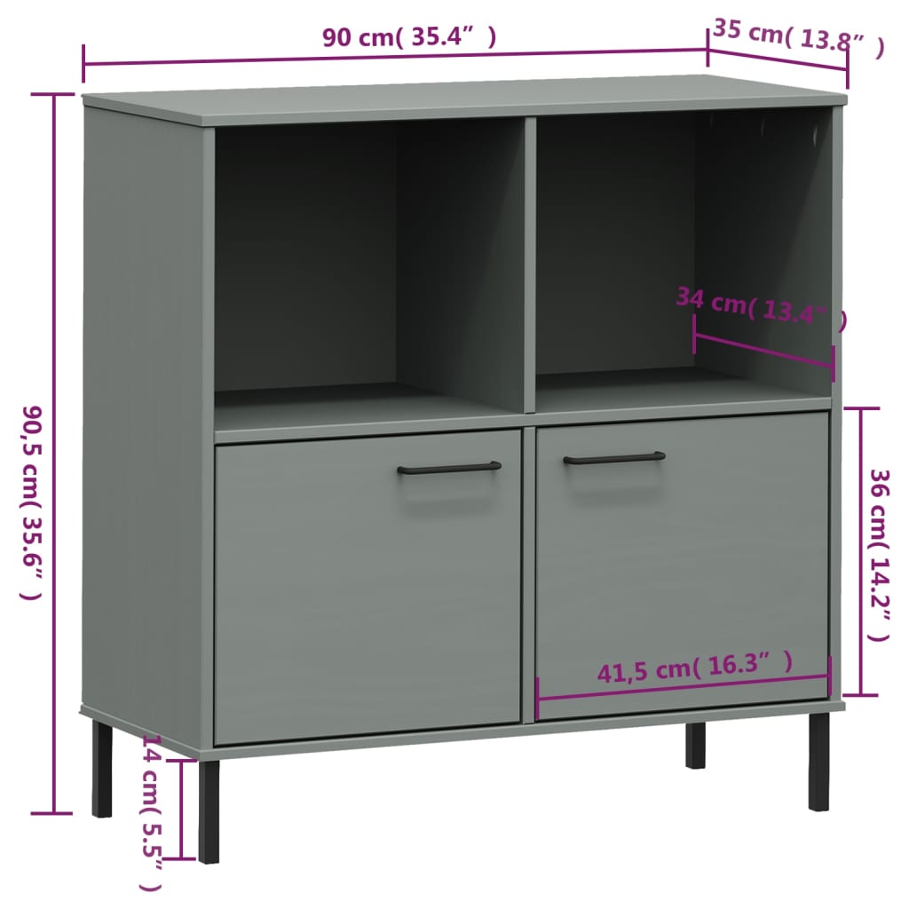 Libreria Gambe Metallo Grigio 90x35x90,5 cm Legno Massello OSLO - homemem39