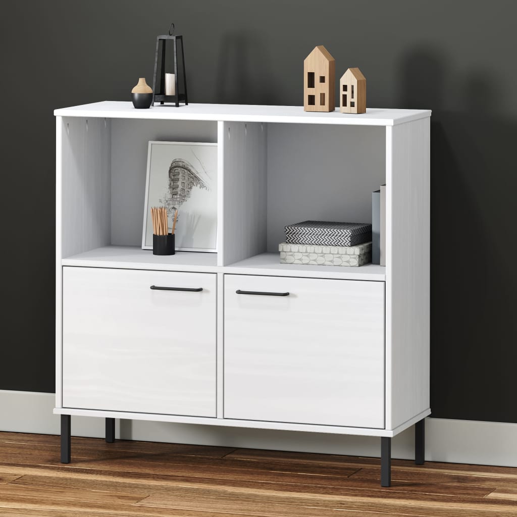 Libreria Gambe Metallo Bianco 90x35x90,5 cm Legno Massello OSLO - homemem39