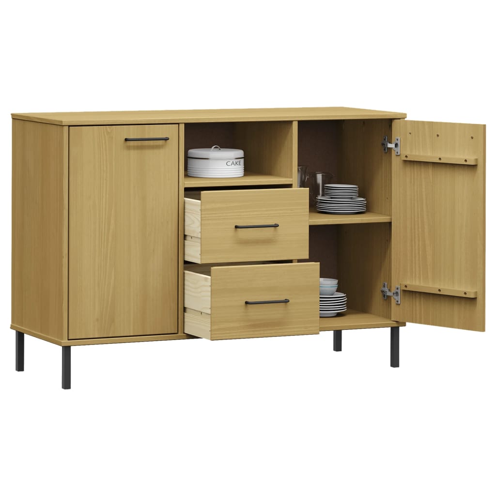 Credenza Gambe Metallo Marrone 113x40x77 cm Legno Massello OSLO - homemem39