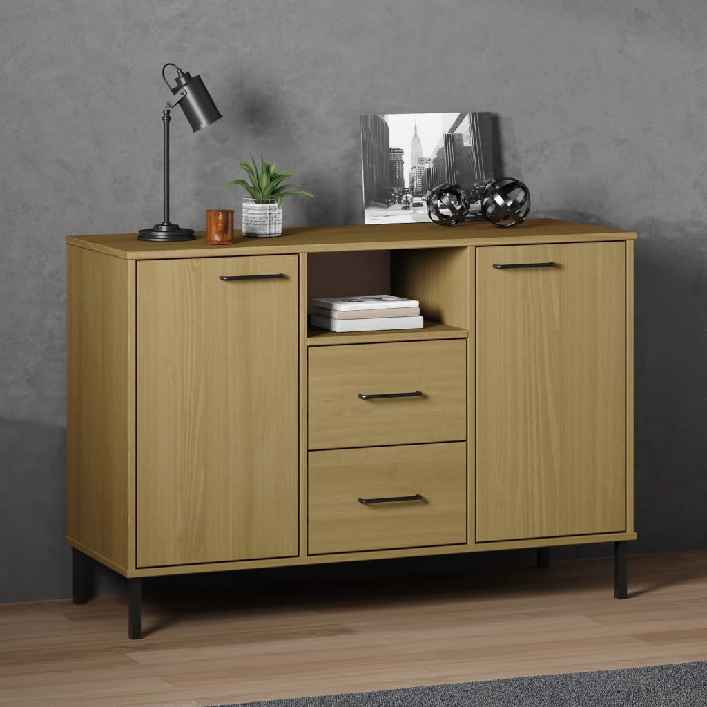 Credenza Gambe Metallo Marrone 113x40x77 cm Legno Massello OSLO - homemem39