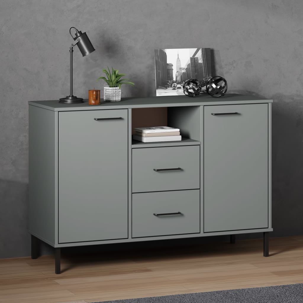 Credenza Gambe Metallo Grigio 113x40x77 cm Legno Massello OSLO - homemem39