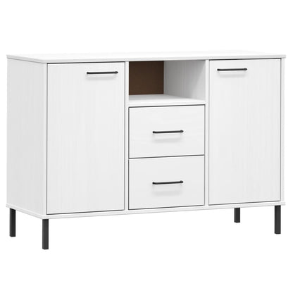 Credenza Gambe Metallo Bianco 113x40x77 cm Legno Massello OSLO - homemem39