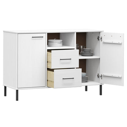 Credenza Gambe Metallo Bianco 113x40x77 cm Legno Massello OSLO - homemem39