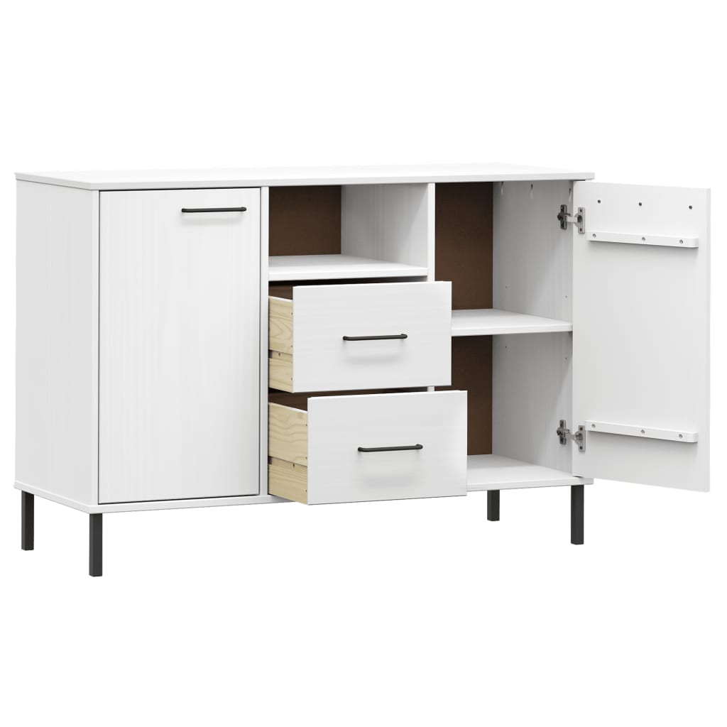 Credenza Gambe Metallo Bianco 113x40x77 cm Legno Massello OSLO - homemem39