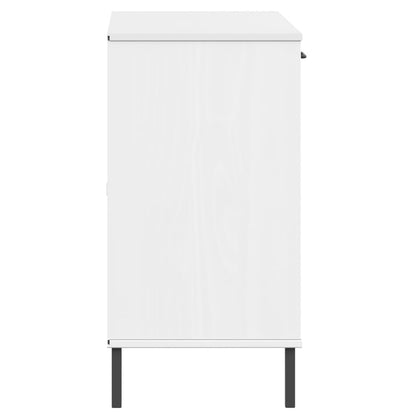 Credenza Gambe Metallo Bianco 113x40x77 cm Legno Massello OSLO - homemem39