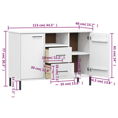 Credenza Gambe Metallo Bianco 113x40x77 cm Legno Massello OSLO - homemem39