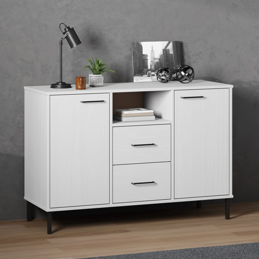 Credenza Gambe Metallo Bianco 113x40x77 cm Legno Massello OSLO - homemem39