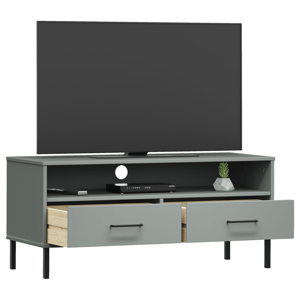 Mobile TV con Gambe Metallo Grigio Legno Massello di Pino OSLO - homemem39