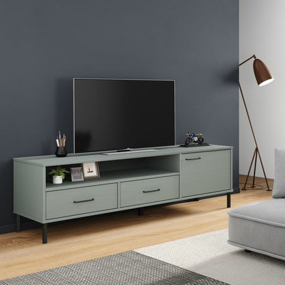 Mobile TV con Gambe Metallo Grigio Legno Massello di Pino OSLO - homemem39