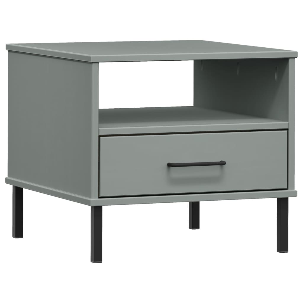 Comodino con Gambe in Metallo Grigio Legno Massello Pino OSLO - homemem39