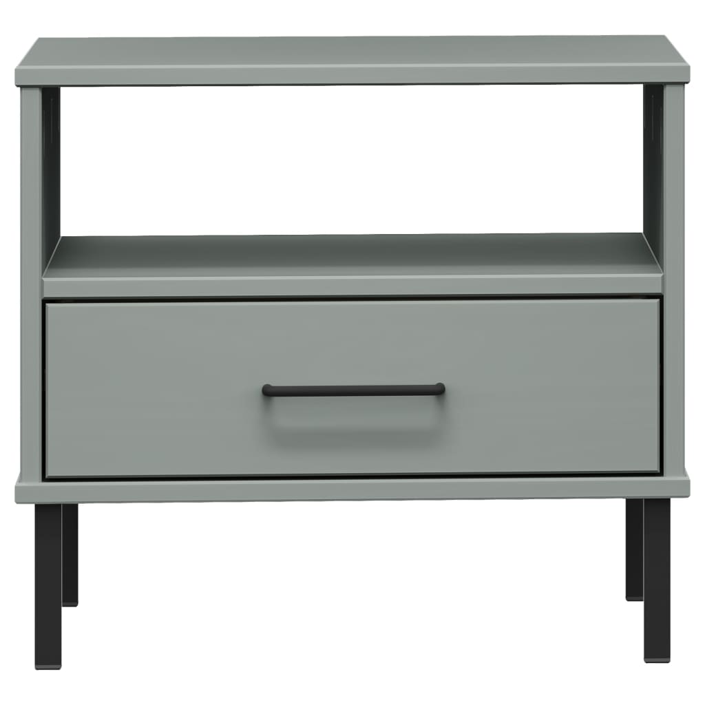 Comodino con Gambe in Metallo Grigio Legno Massello Pino OSLO - homemem39