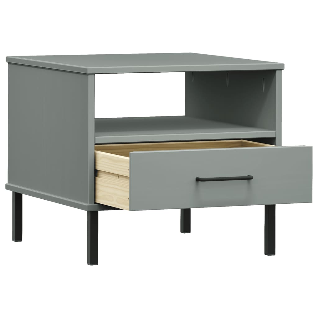 Comodino con Gambe in Metallo Grigio Legno Massello Pino OSLO - homemem39