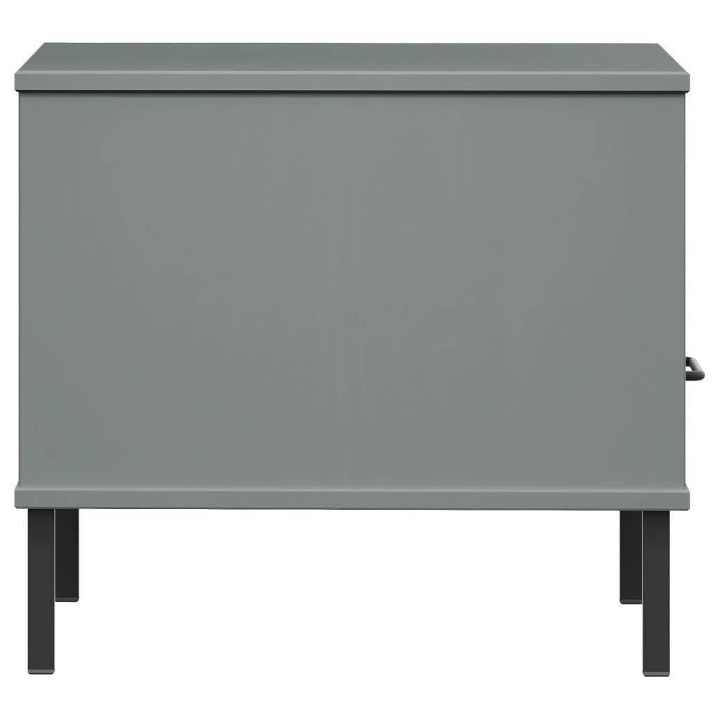 Comodino con Gambe in Metallo Grigio Legno Massello Pino OSLO - homemem39