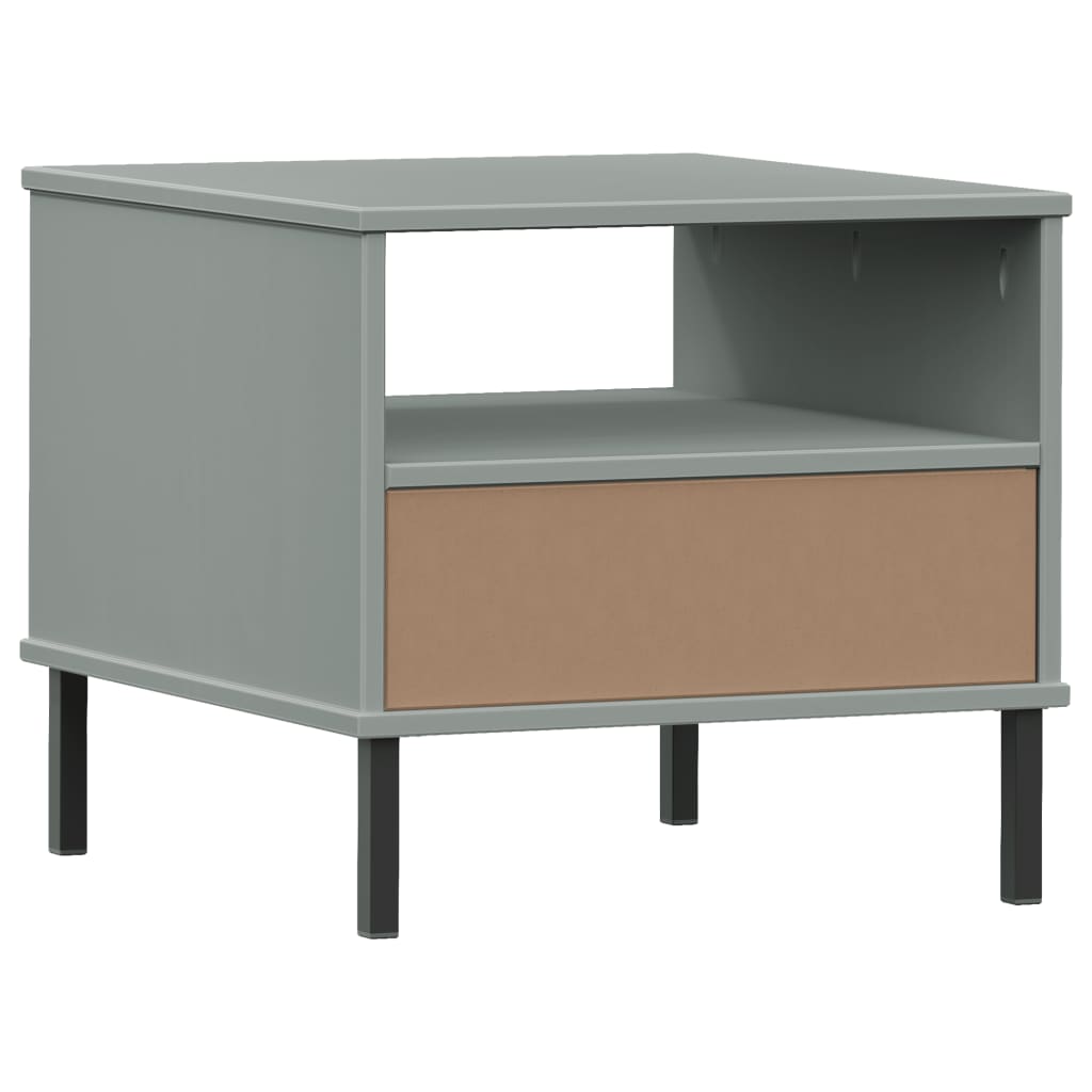 Comodino con Gambe in Metallo Grigio Legno Massello Pino OSLO - homemem39