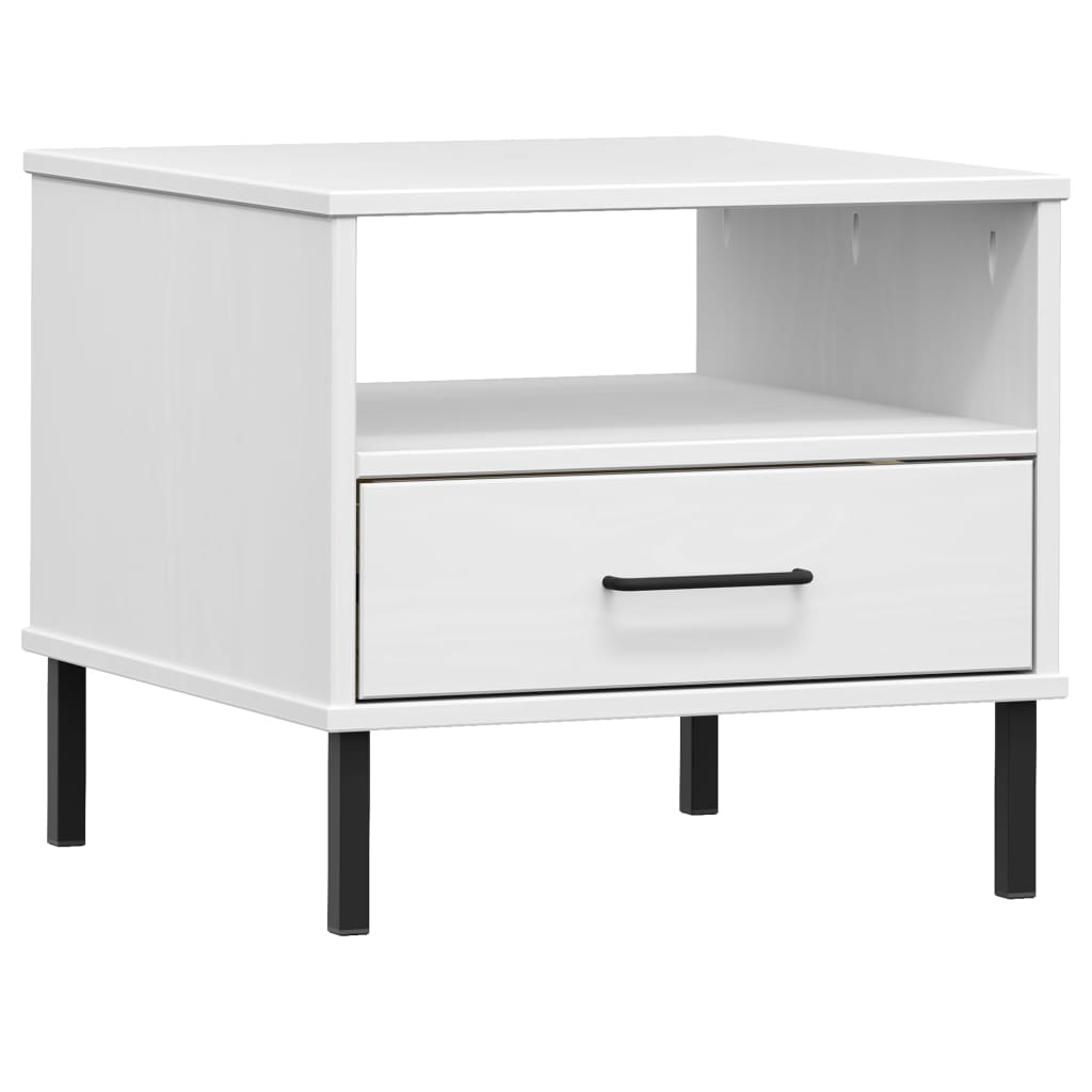 Comodino con Gambe in Metallo Bianco Legno Massello Pino OSLO - homemem39