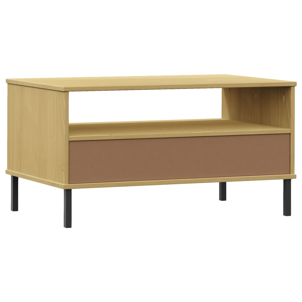 Tavolino Gambe Metallo Marrone 85x50x45 cm Legno Massello OSLO - homemem39