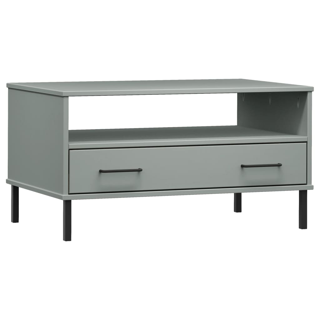 Tavolino Gambe Metallo Grigio 85x50x45 cm Legno Massello OSLO - homemem39