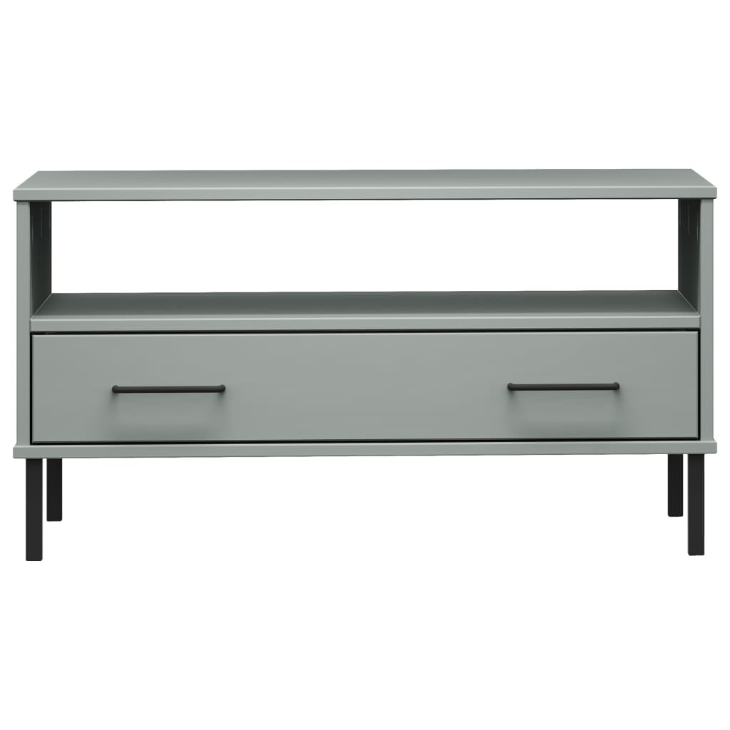 Tavolino Gambe Metallo Grigio 85x50x45 cm Legno Massello OSLO - homemem39