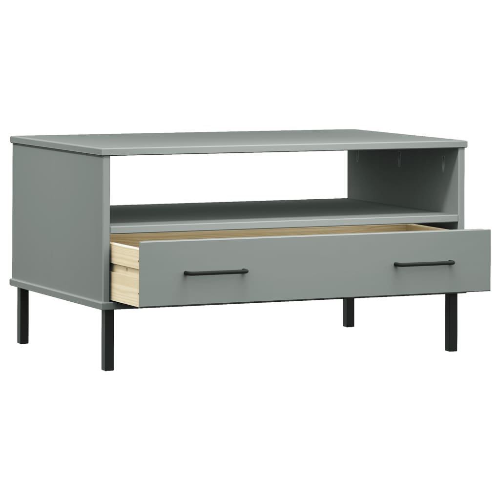 Tavolino Gambe Metallo Grigio 85x50x45 cm Legno Massello OSLO - homemem39