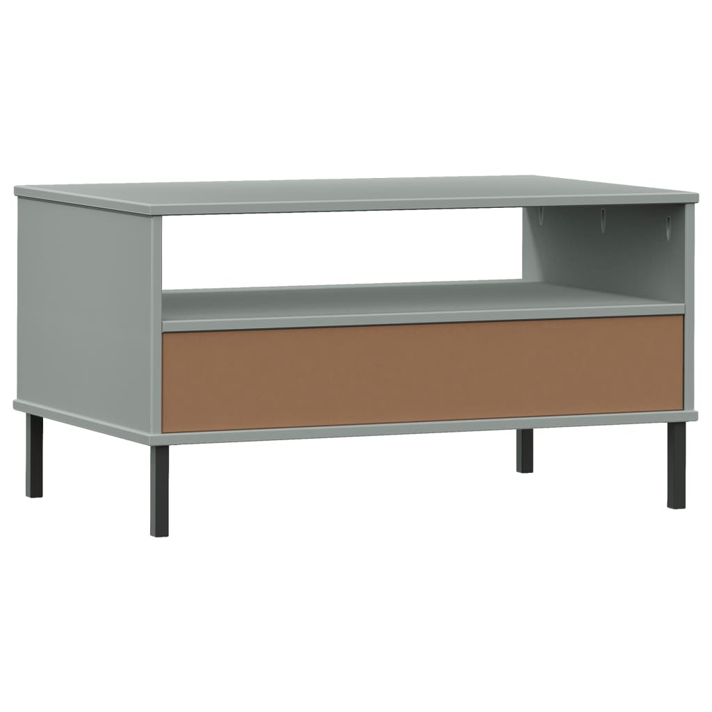 Tavolino Gambe Metallo Grigio 85x50x45 cm Legno Massello OSLO - homemem39