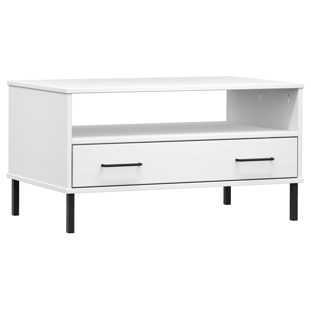 Tavolino Gambe Metallo Bianco 85x50x45 cm Legno Massello OSLO - homemem39