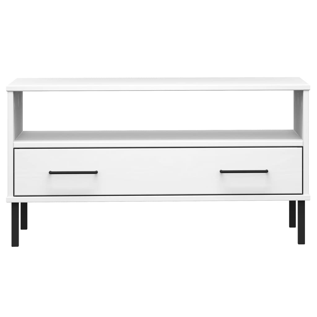 Tavolino Gambe Metallo Bianco 85x50x45 cm Legno Massello OSLO - homemem39