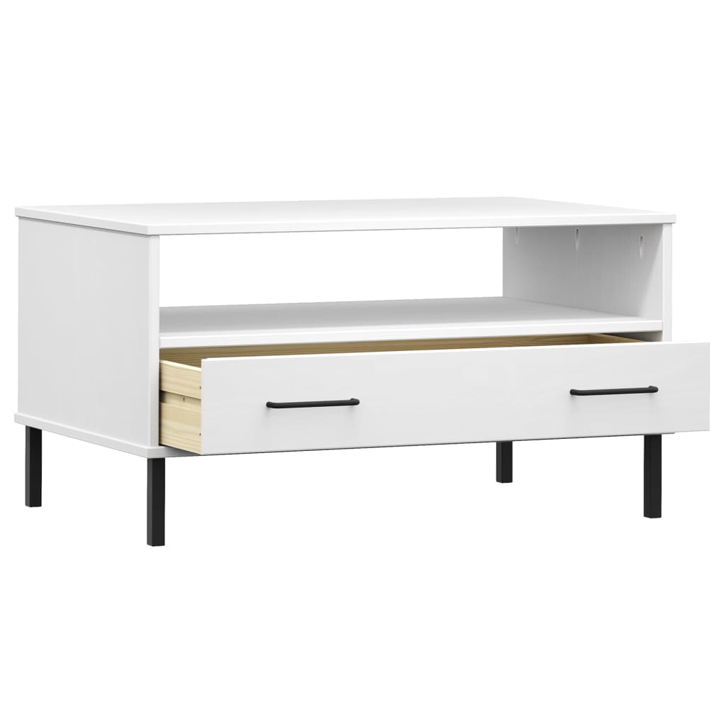 Tavolino Gambe Metallo Bianco 85x50x45 cm Legno Massello OSLO - homemem39