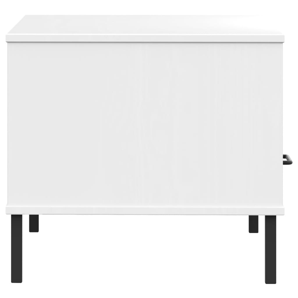 Tavolino Gambe Metallo Bianco 85x50x45 cm Legno Massello OSLO - homemem39