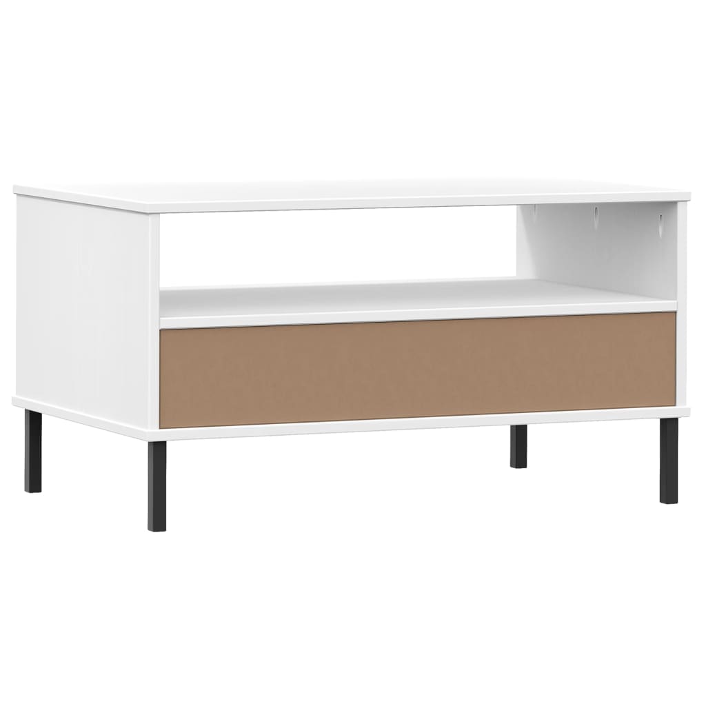 Tavolino Gambe Metallo Bianco 85x50x45 cm Legno Massello OSLO - homemem39