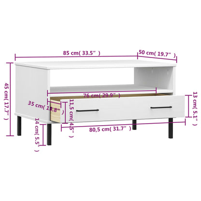 Tavolino Gambe Metallo Bianco 85x50x45 cm Legno Massello OSLO - homemem39