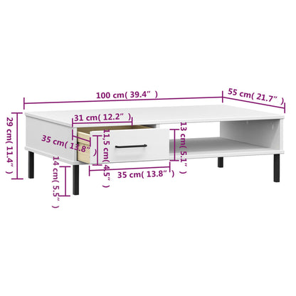 Tavolino Salotto Gambe Metallo Bianco Legno Massello Pino OSLO - homemem39