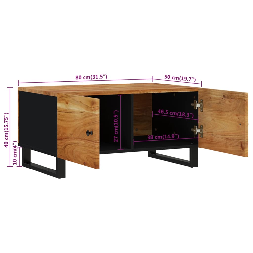 Tavolino da Soggiorno 80x50x40 cm Massello Acacia e Multistrato - homemem39
