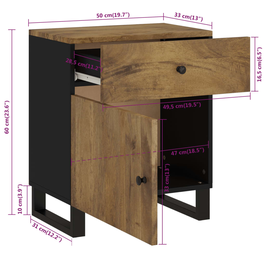 Comodino 50x33x60cm Legno Massello di Mango e Legno Multistrato - homemem39