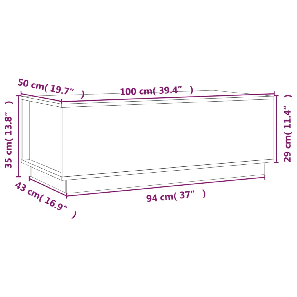 Tavolino da Salotto 100x50x35 cm in Legno Massello di Pino - homemem39