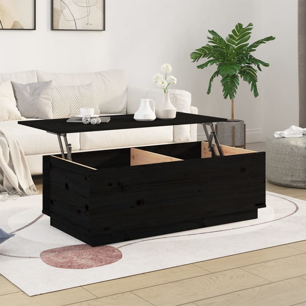 Tavolino da Salotto Nero 100x50x35 cm Legno Massello di Pino - homemem39