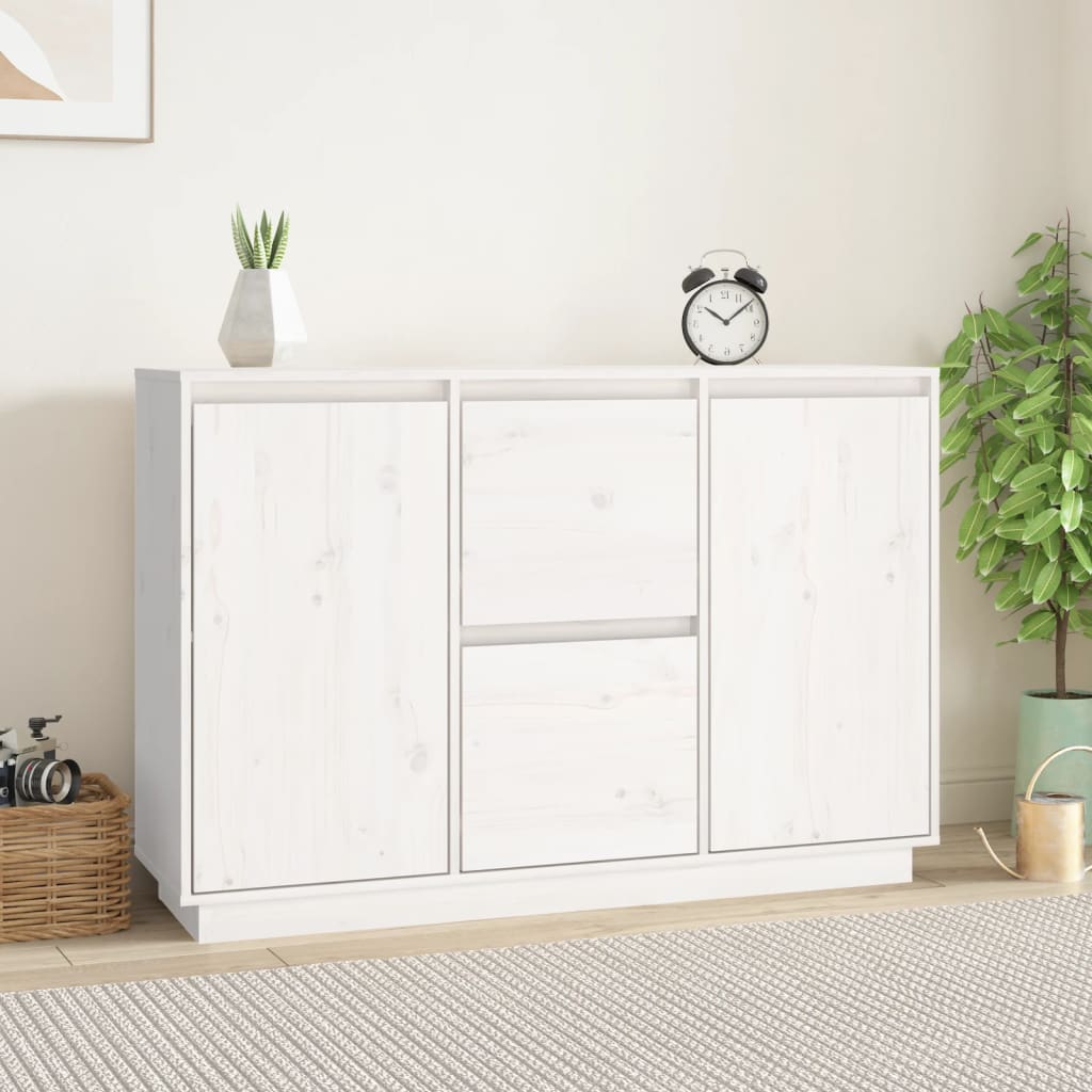 Credenza Bianca 111x34x75 cm in Legno Massello di Pino - homemem39