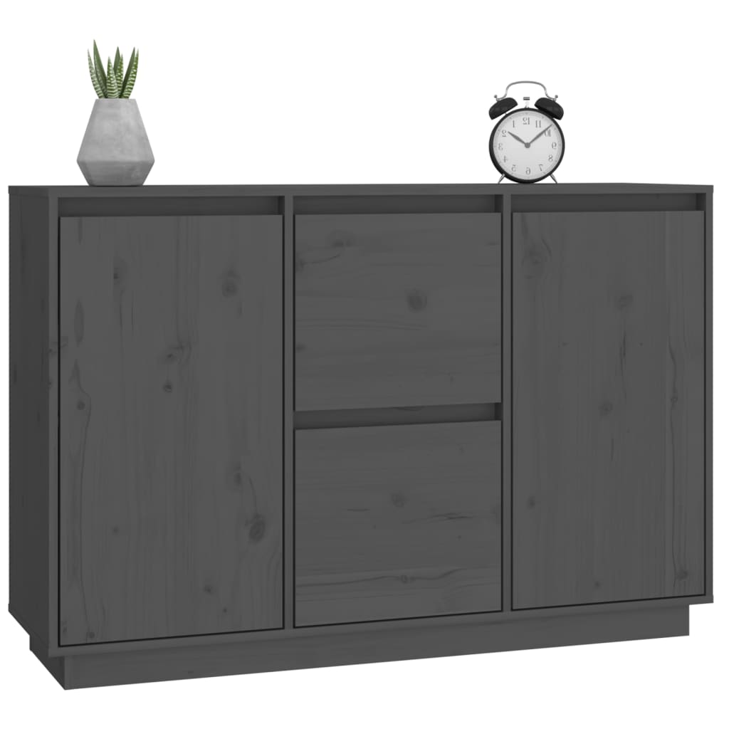 Credenza Grigia 111x34x75 cm in Legno Massello di Pino - homemem39