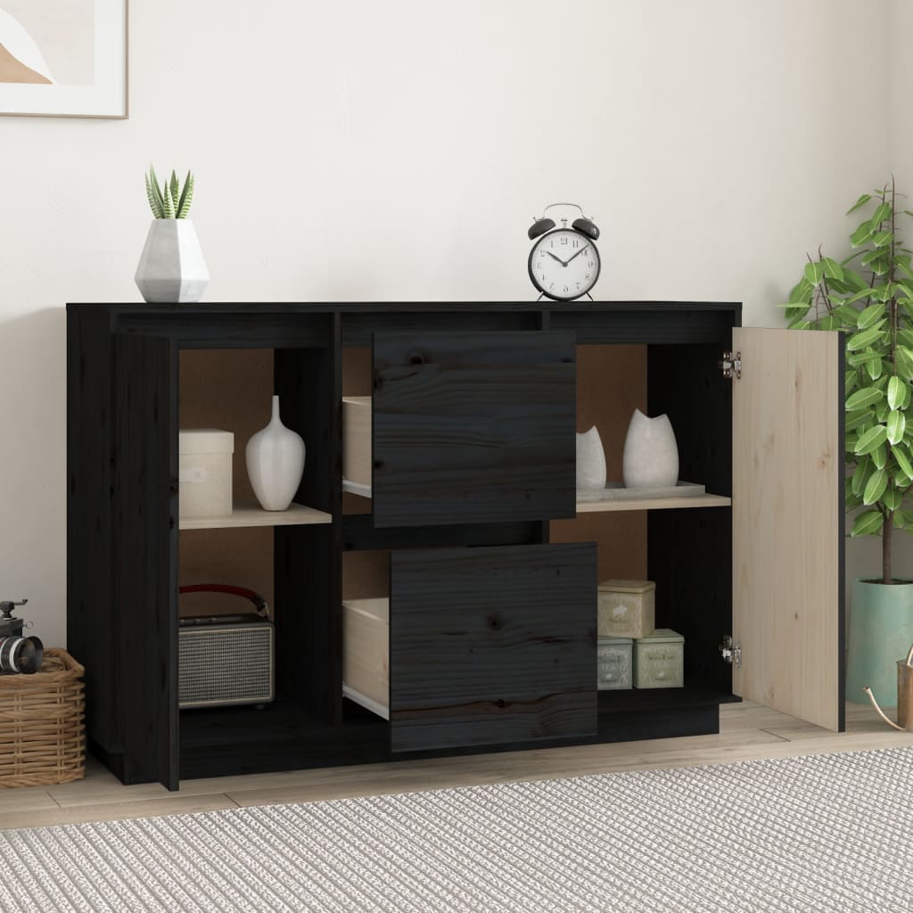 Credenza Nera 111x34x75 cm in Legno Massello di Pino - homemem39