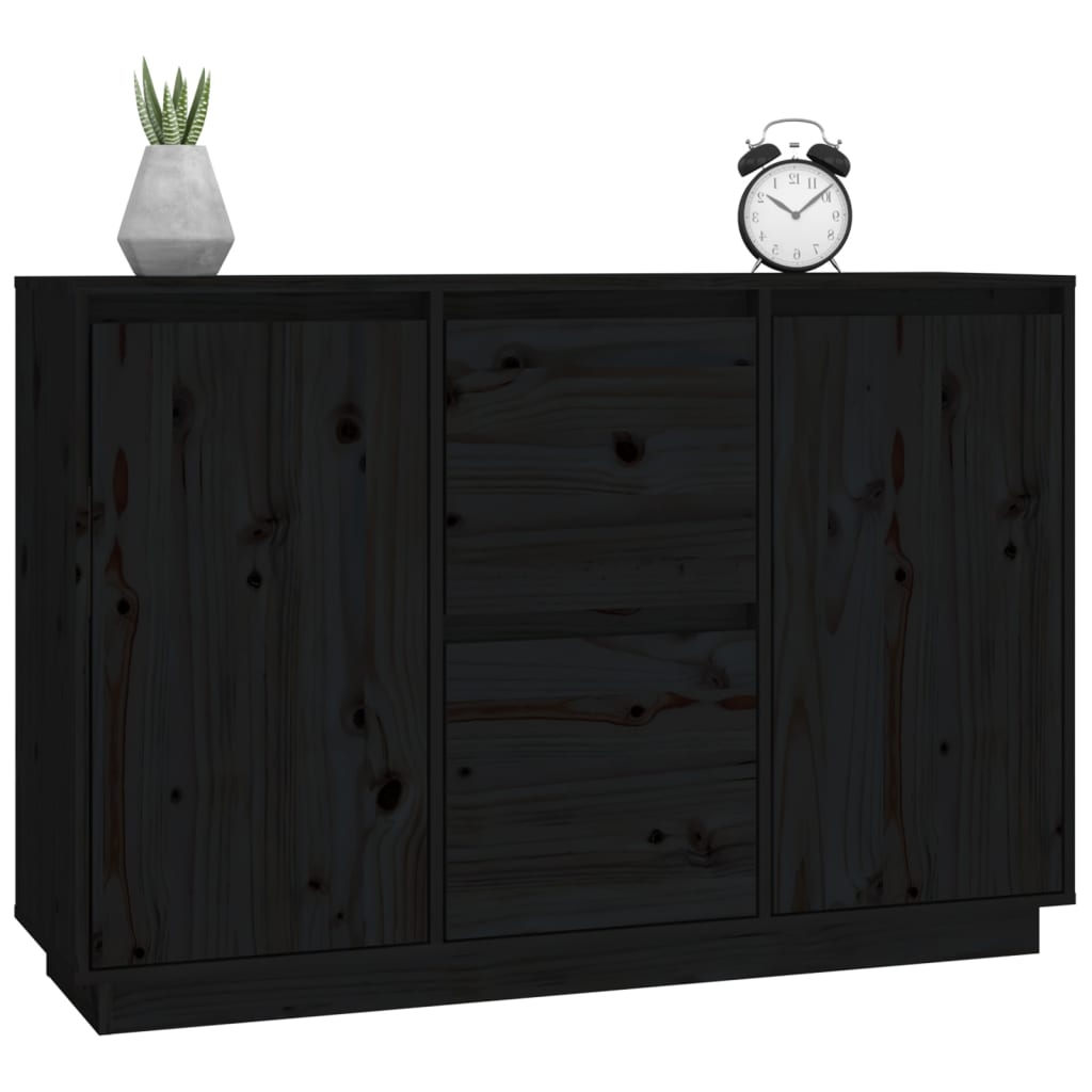 Credenza Nera 111x34x75 cm in Legno Massello di Pino - homemem39