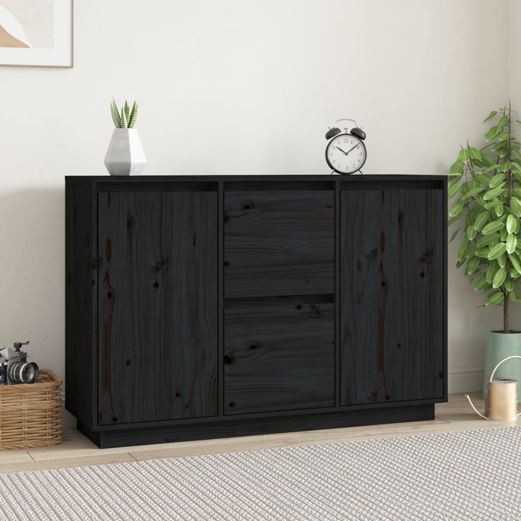 Credenza Nera 111x34x75 cm in Legno Massello di Pino - homemem39