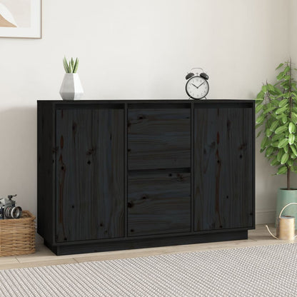 Credenza Nera 111x34x75 cm in Legno Massello di Pino - homemem39